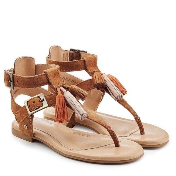 UGG Shoes - UGG T-Strap Sandal Boho Tassel Accent Buckle Closure‎ Casual Brown Size 7